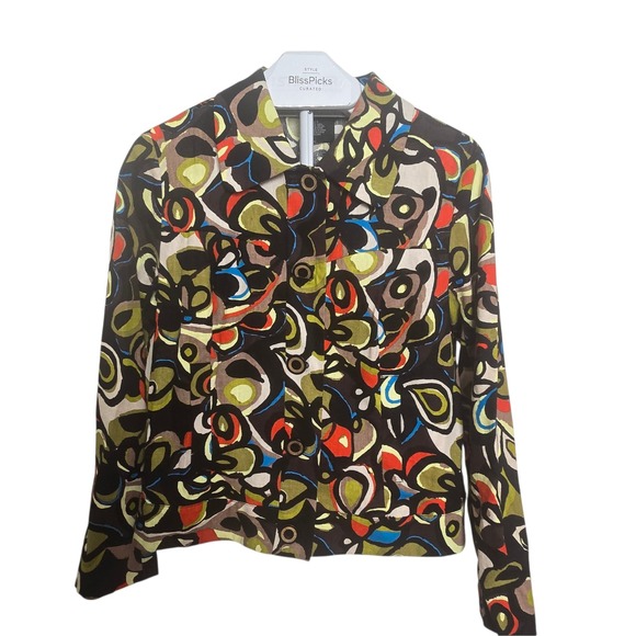 RQT Jackets & Blazers - RQT Abstract Print Jacket S Linen Women's Rayon Button Front Art Teacher Retro